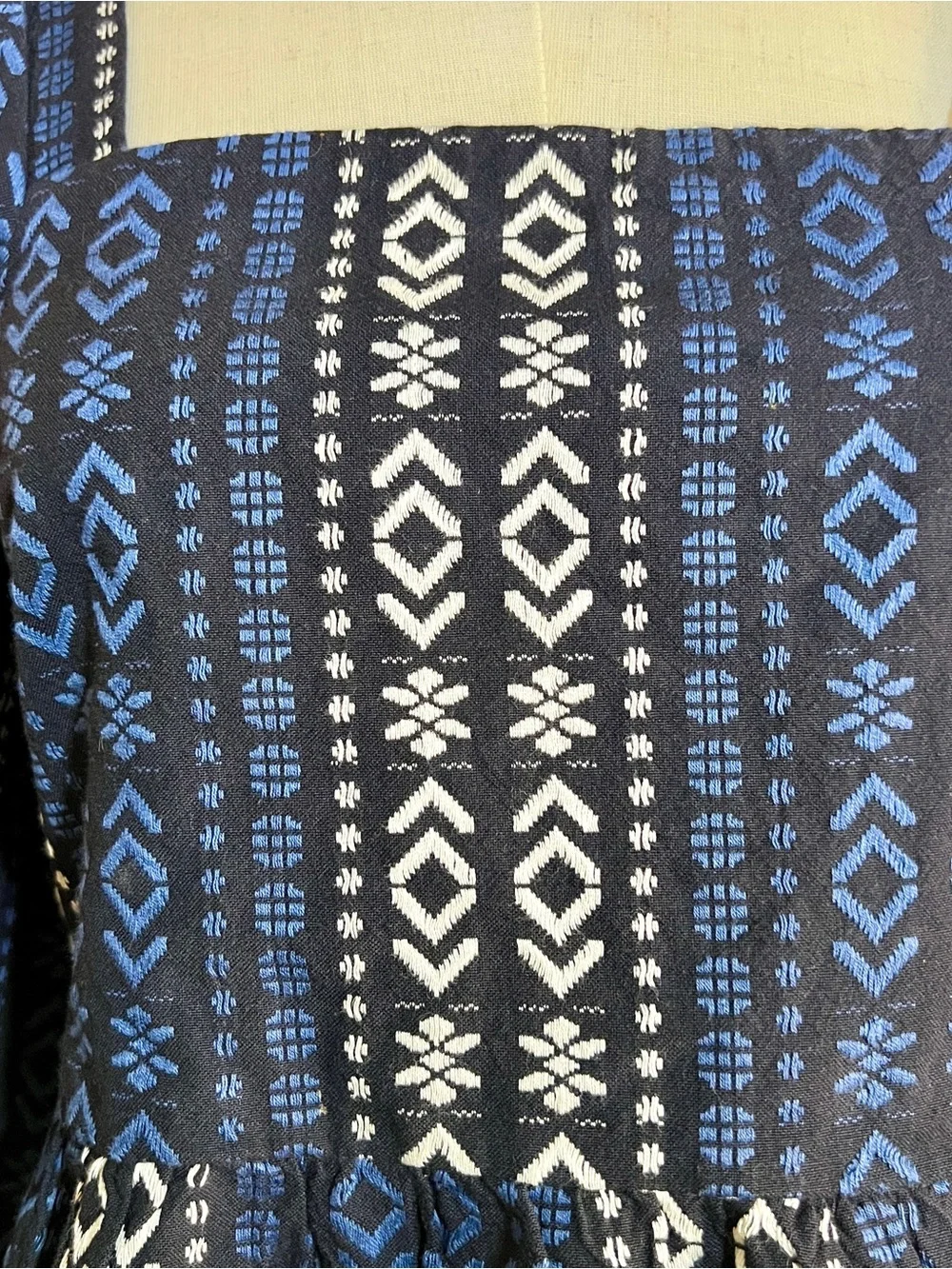 Madewell Lightspun Blue Millbrook Puff Sleeve Geo Print Cotton Peplum Top XXS